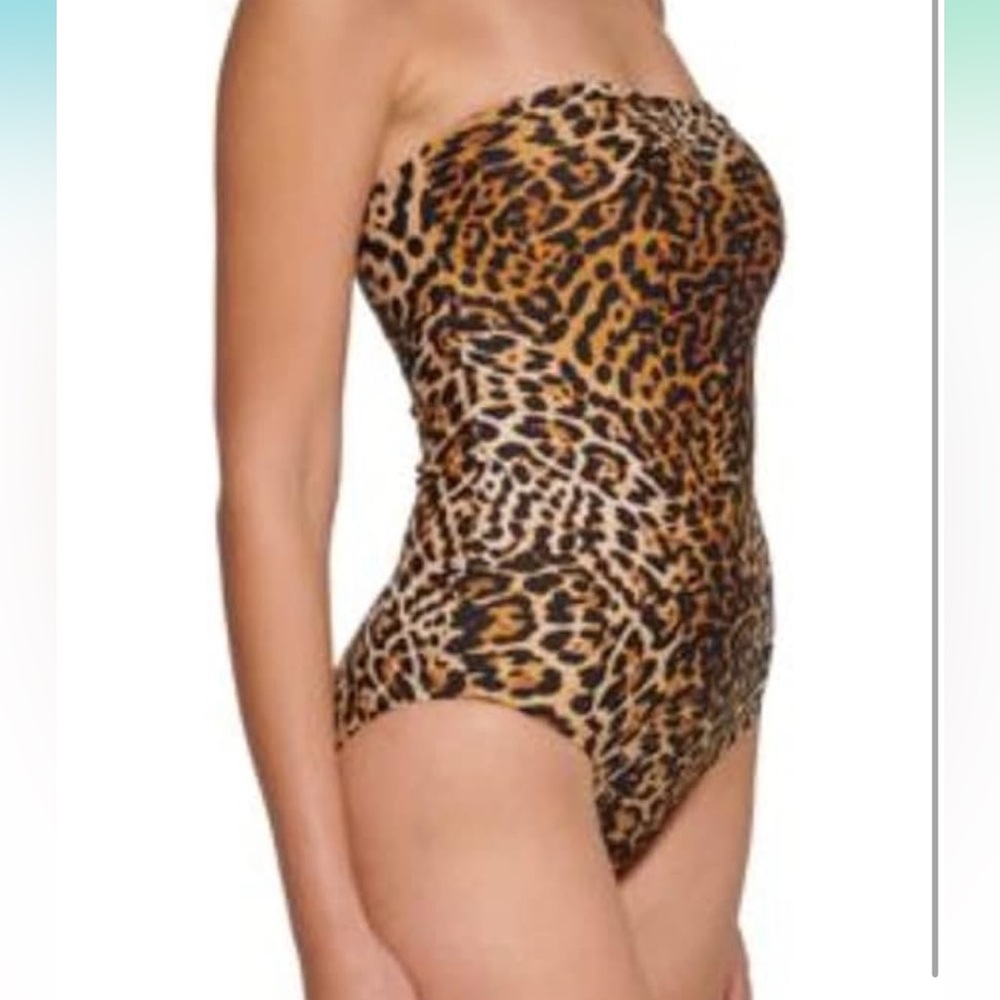 Calvin Klein Leopard-Print Strapless Tummy-Control One-Piece Swimsuit NEW Size 6 - Picture 5 of 9